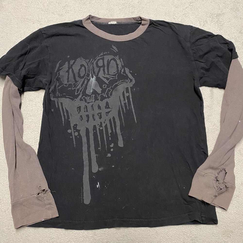 Vintage Korn Skull Thermal Shirt Mens Medium Layer  Giant Metal 2005 Distressed